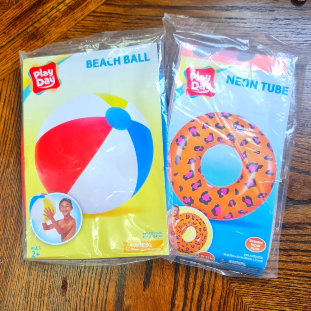 2 Piece Summer Fun Inflatable Tube & Beach Ball BRAND NEW
